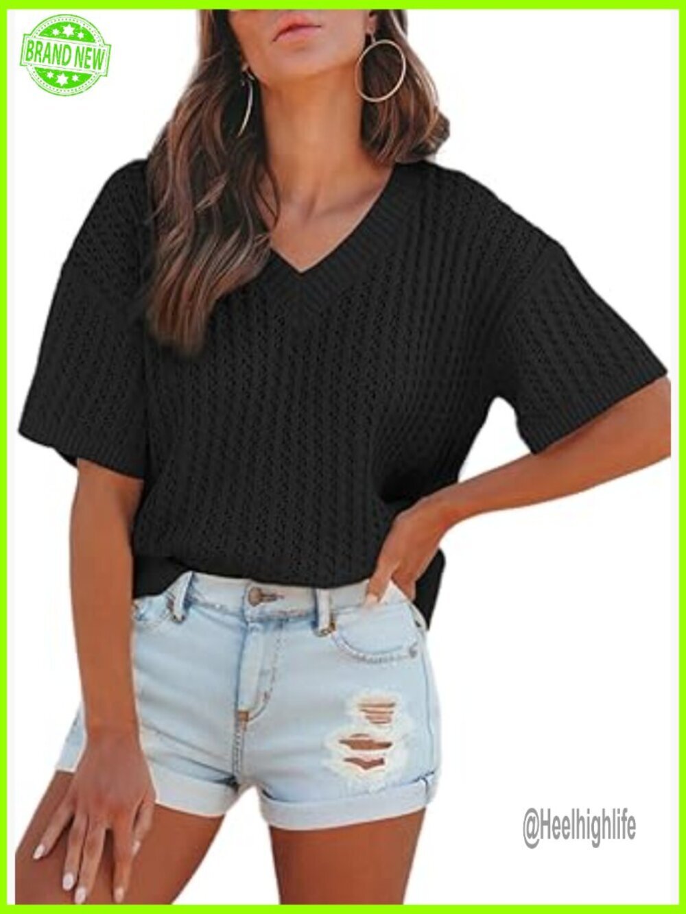 Lightweight V-Neck Hollow Out Tunic Blouse Loose Fit Summer Top